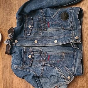 Vintage Child's Blue Jean Jacket with Leather Detail, size 5